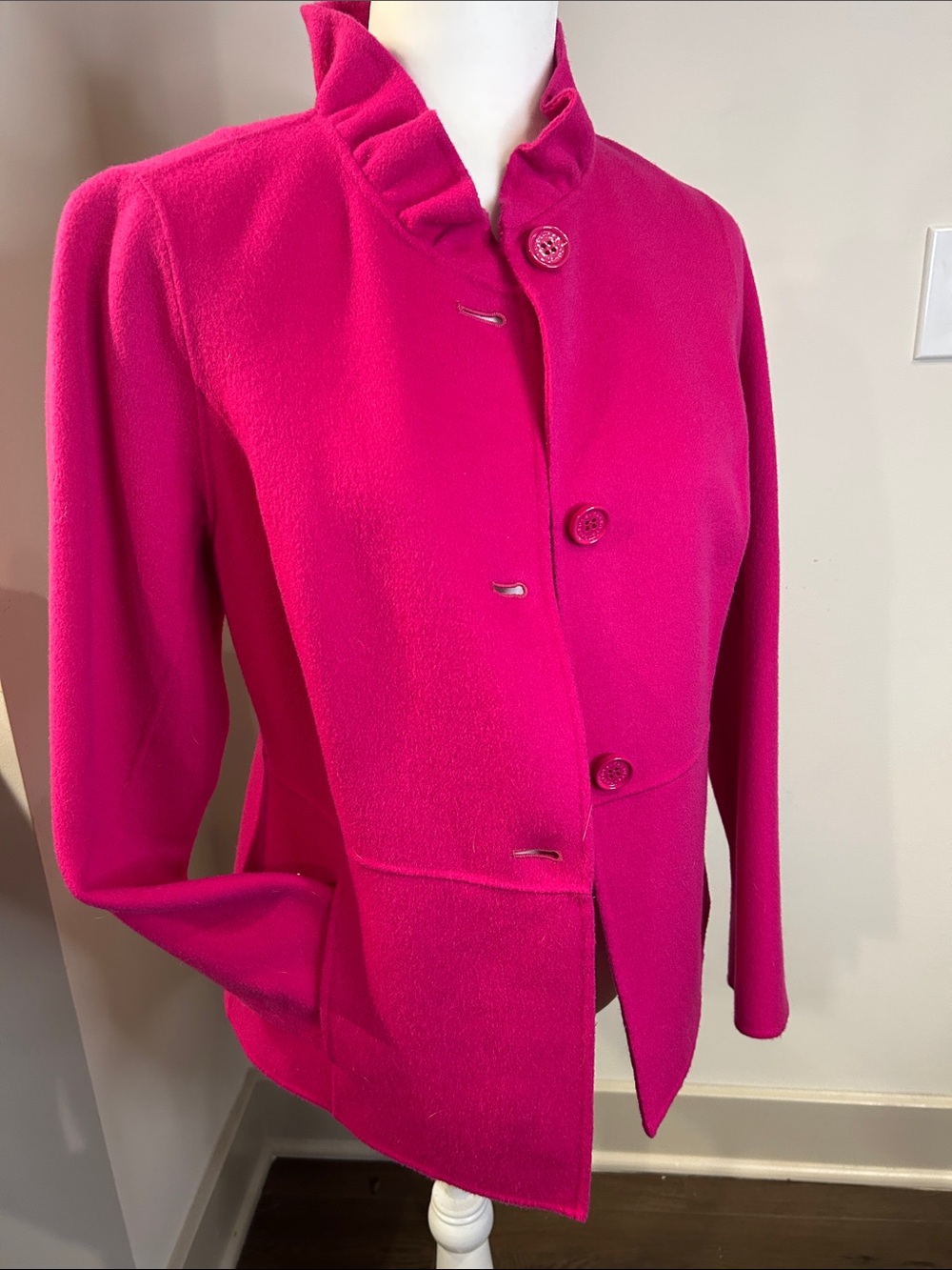 Talbots Bright Pink Ruffle Collar Jacket Wool/Nylon Sz Sm NWT